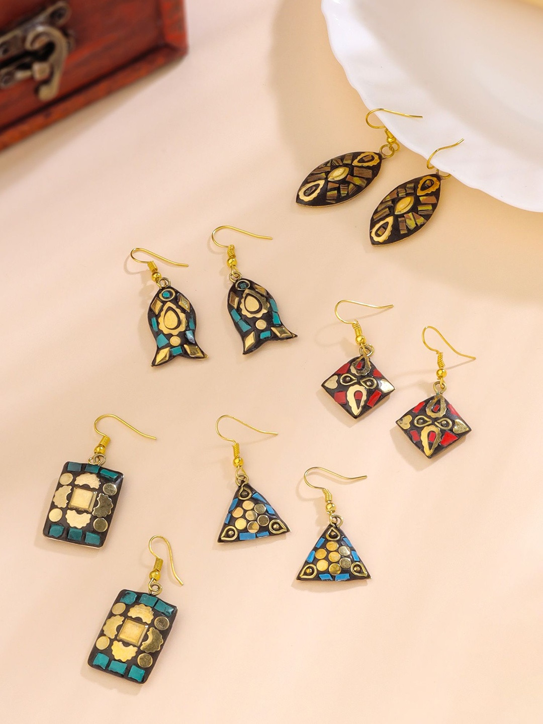 Qiroko Set Of 5 Tibetan Drop Earrings