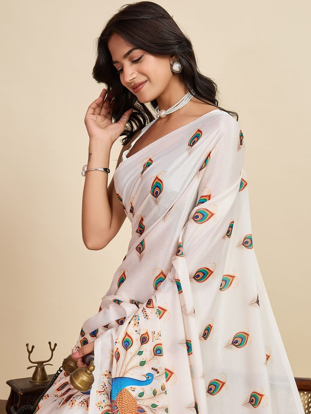 Durga Textile Kalamkari Printed Pure Chiffon Designer Saree