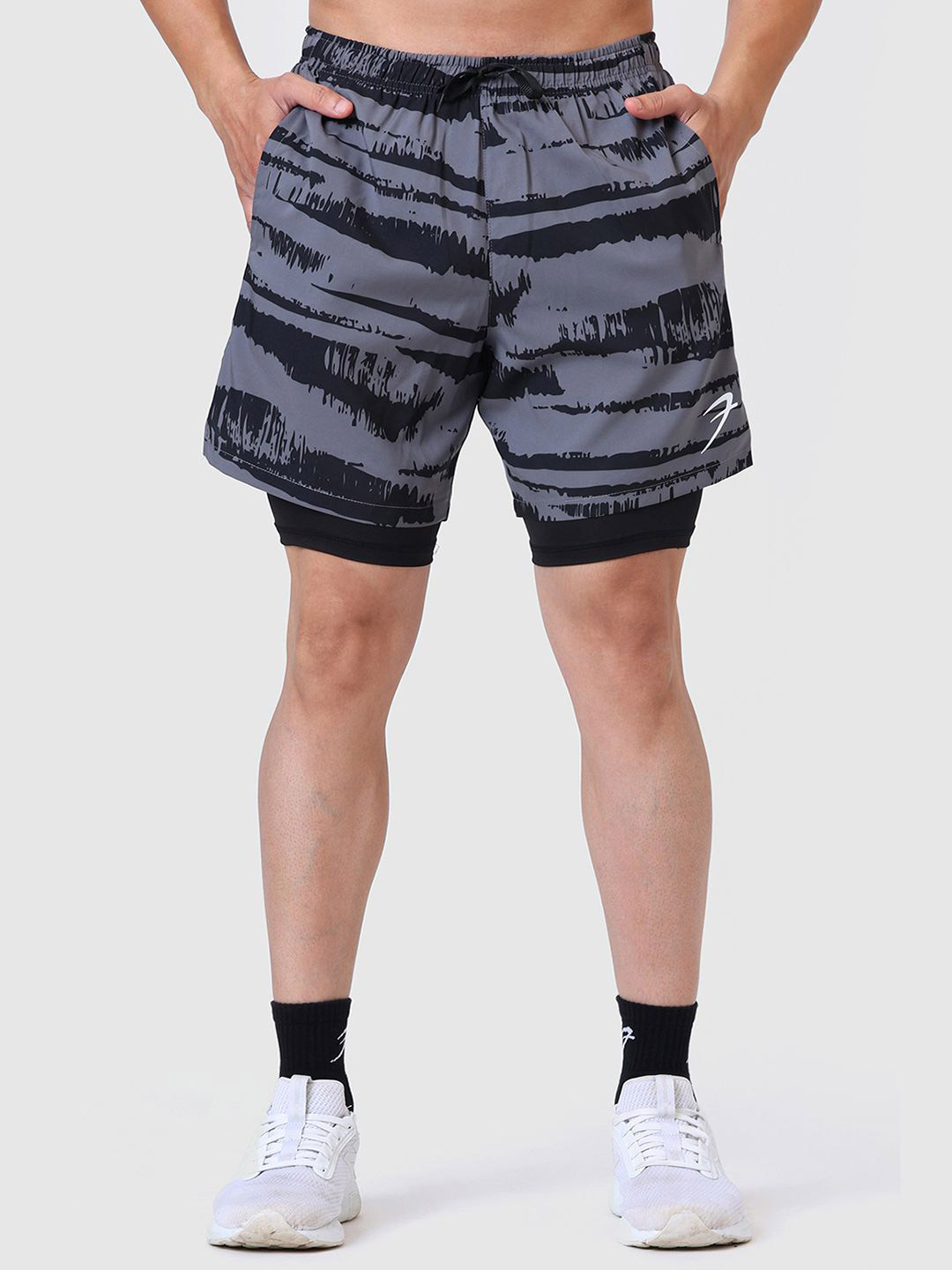 FUAARK Men Slim Fit Compression Inner with Printed Gym Shorts