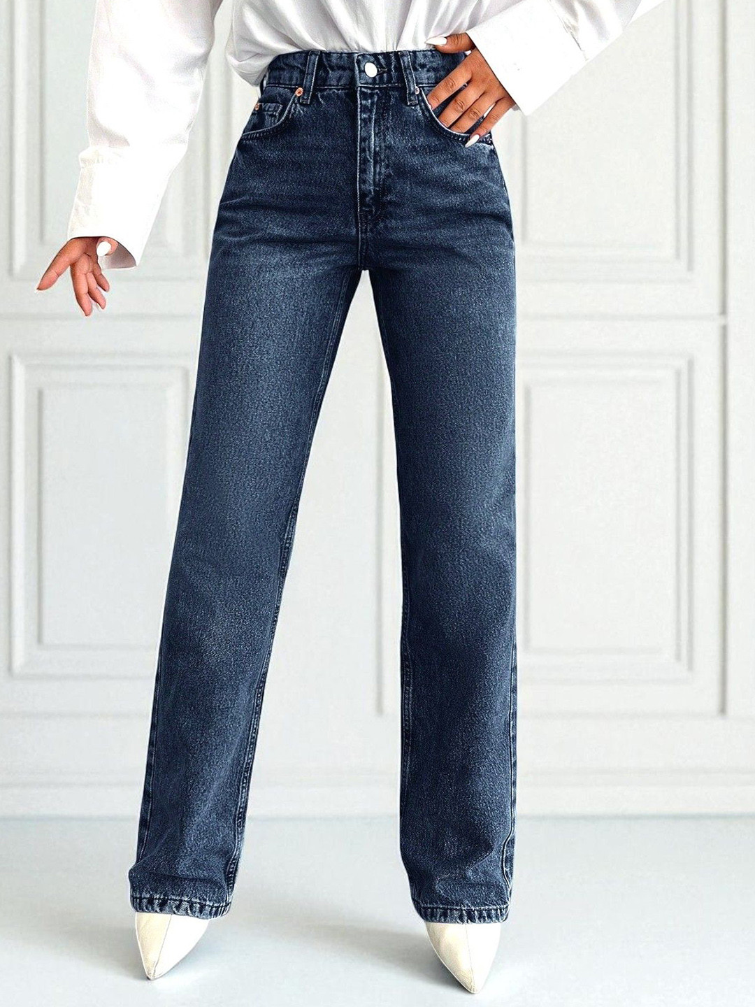 ROBECULT COLLECTION Women Straight Fit High-Rise Acid Wash Stretchable Jeans