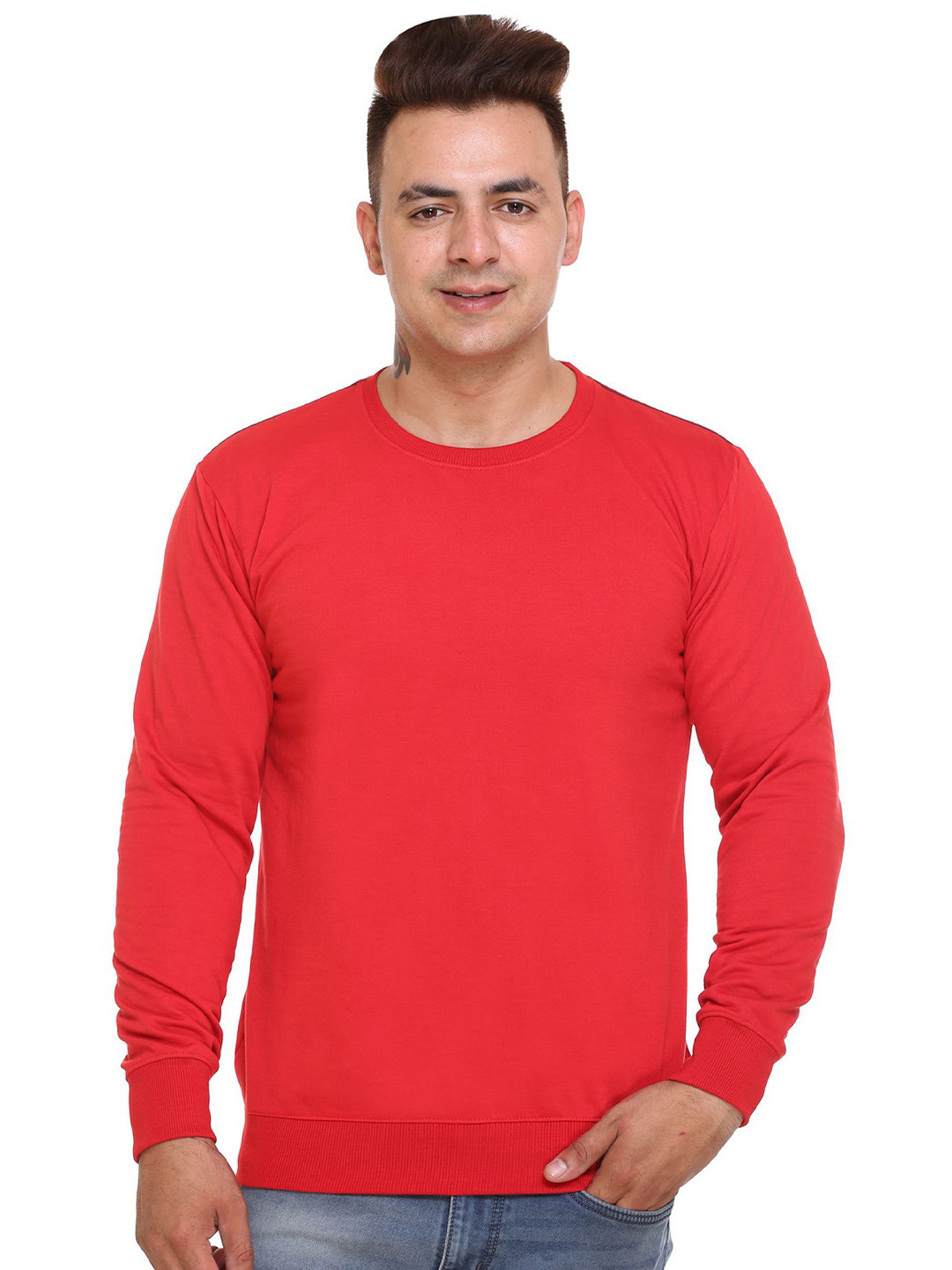 SHAUN Men's Solid Round Neck Full Sleeve Sweatshirt