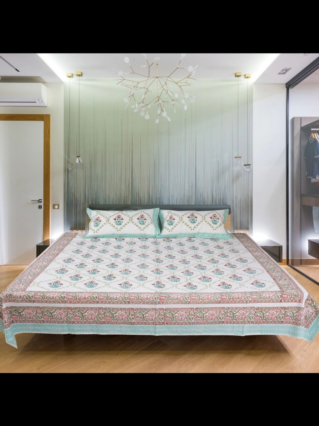 The Jaipur Wala White & Green Printed Cotton 180 TC Single Bedsheet Set 2.28 m x 1.52 m