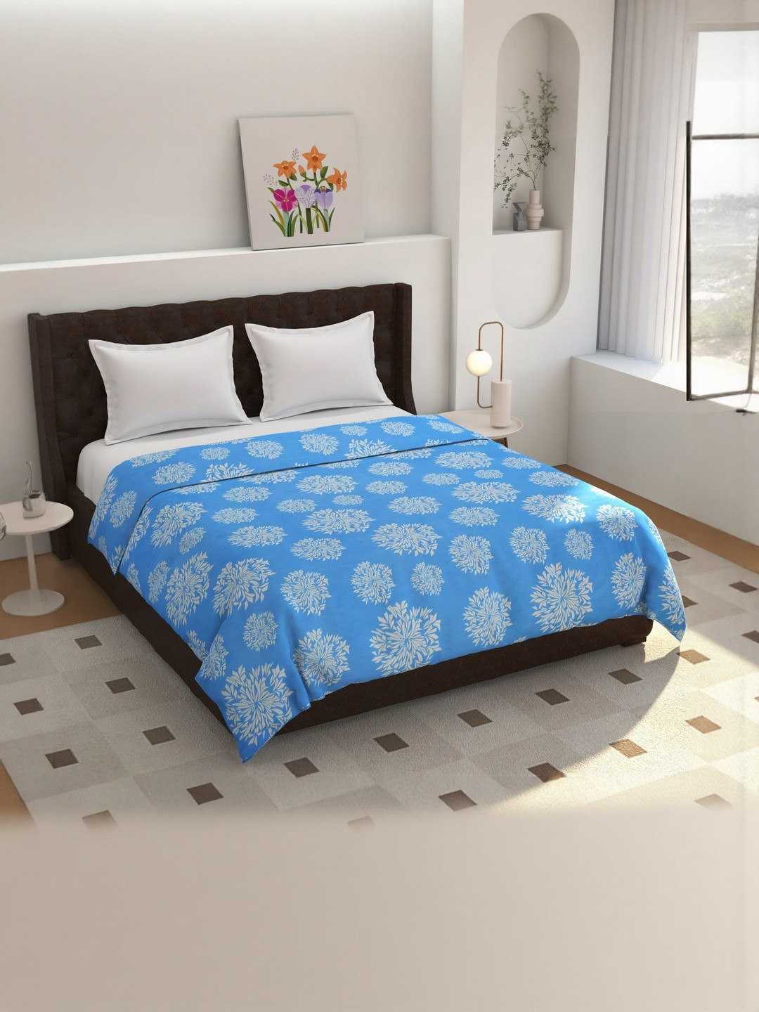 TINDLER KNOTS Blue & White Printed 280TC Cotton Double Duvet Cover