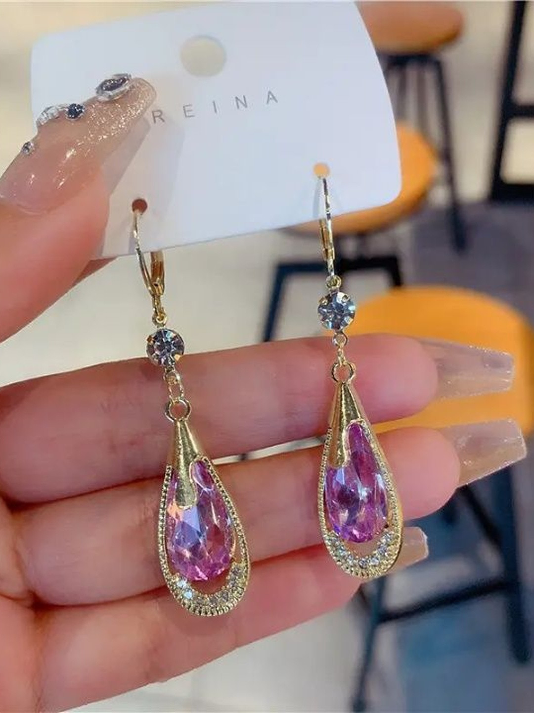 CIKIT  Women Alloy Oval Shape Drop Earrings With Insert Closer