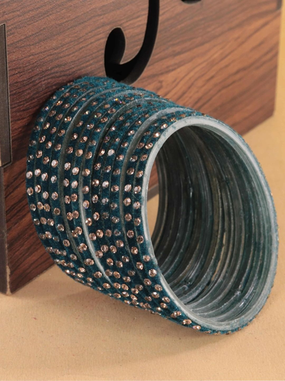 STYOLLO  Women Pack of 12 Morpankhi Green Glass Zircon Bangles Set