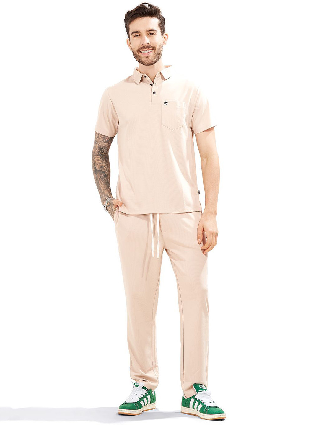 WEET Men Shirt Collar T-Shirt and Pyjama Set