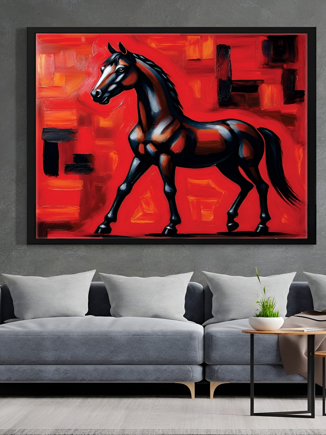 DECOR DADDY Red & Black Horse Canvas Painting Wall Art