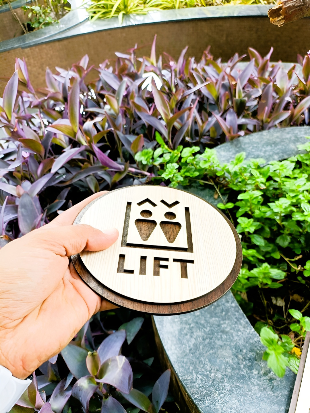 WOXOUR ENTERPRISE Brown & Grey Self-Designed Wooden Round Lift-Sign Wall Decor