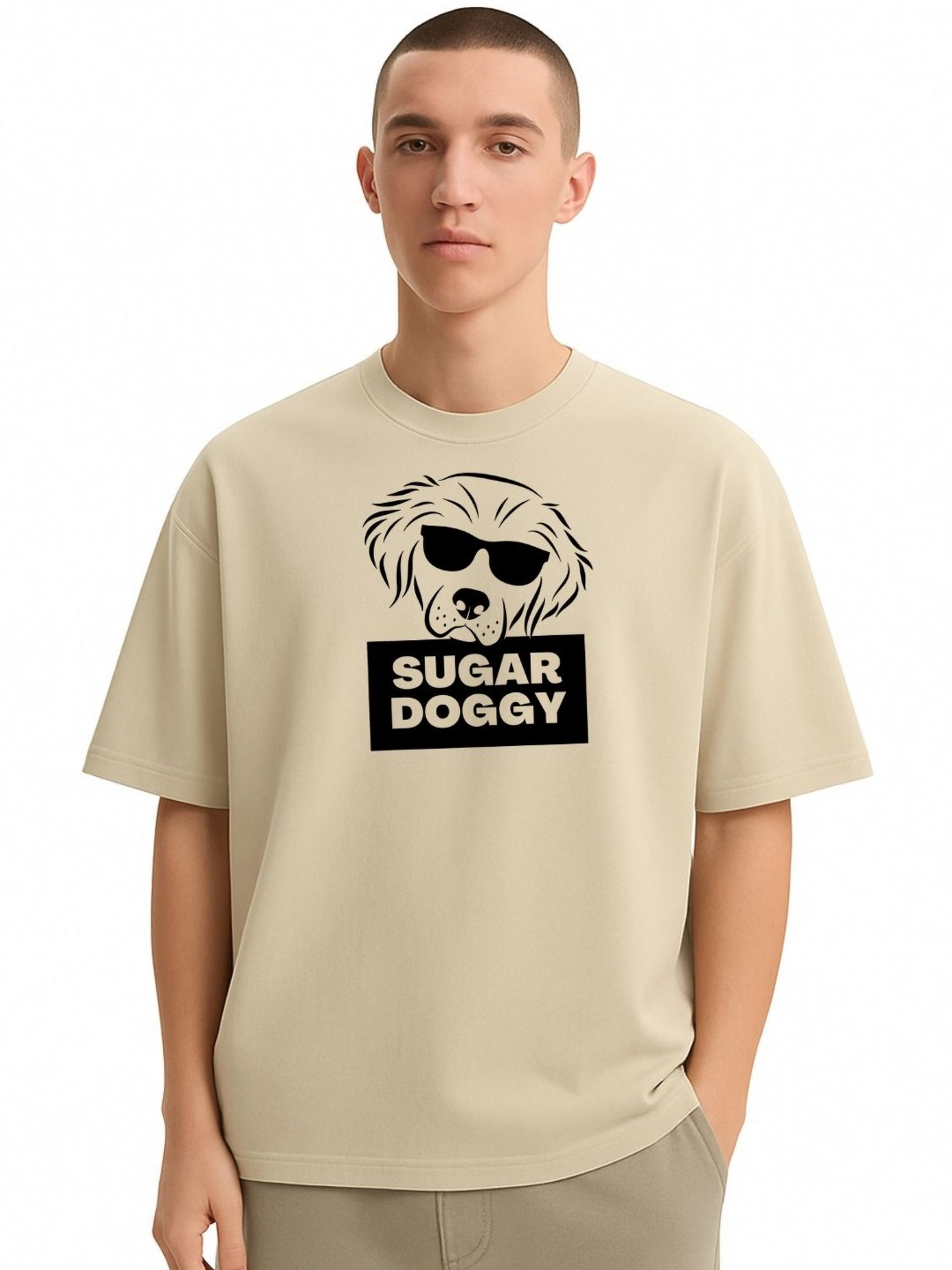 Fashnobic Men Dri-FIT Trendy Sugar Doggy Printed Round Neck Cotton Oversized T-shirt