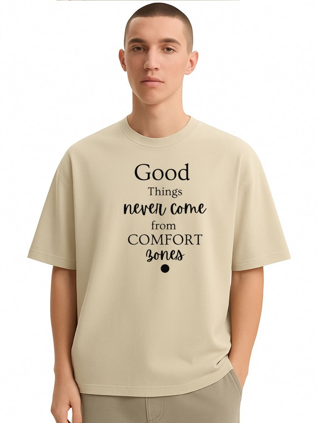 Fashnobic Men Dri-FIT Trendy Good Things Printed Round Neck Cotton Oversized T-shirt