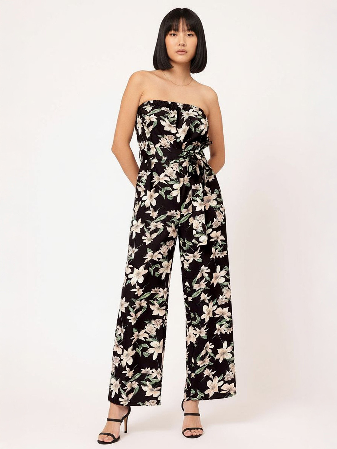 DressBerry Floral Fiesta Printed Strapless Jumpsuit with Belt