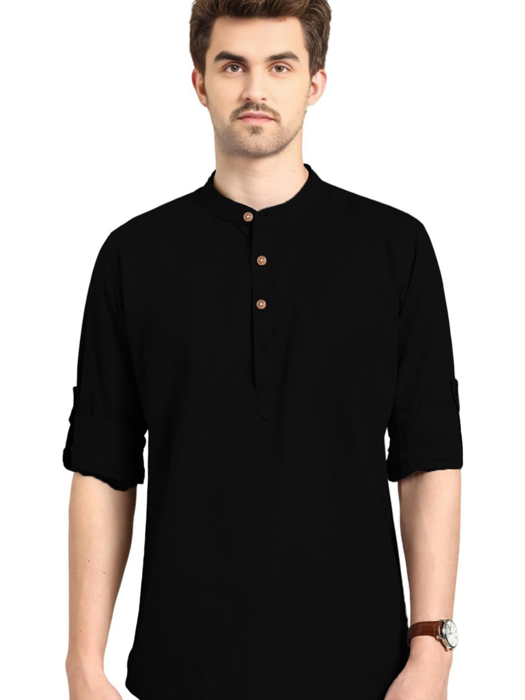 garbhodakshai Band Collar Roll-Up Sleeves Straight Kurta