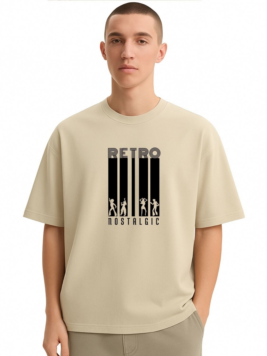 Fashnobic Men Dri-FIT Trendy Retro Nostalgic Printed Round Neck Cotton Oversized T-shirt