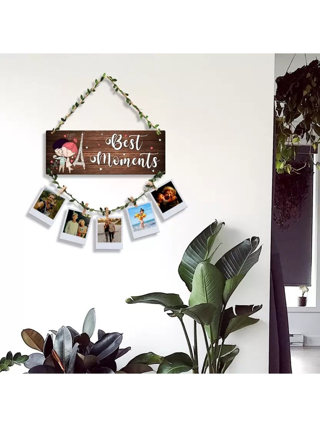 Shiv Collection Brown & White Wooden Best Friends Printed Photo Hanging Wall Decor