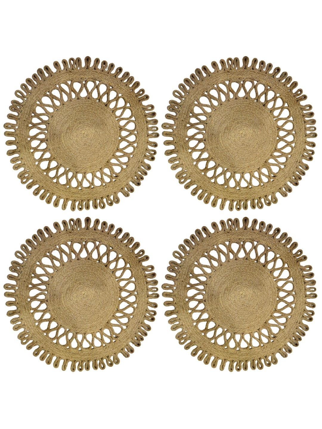 ROUGH ROAD STORE Set Of 4 Beige Jute 35 CM Round Handmade Rib Style Dining Table Mats