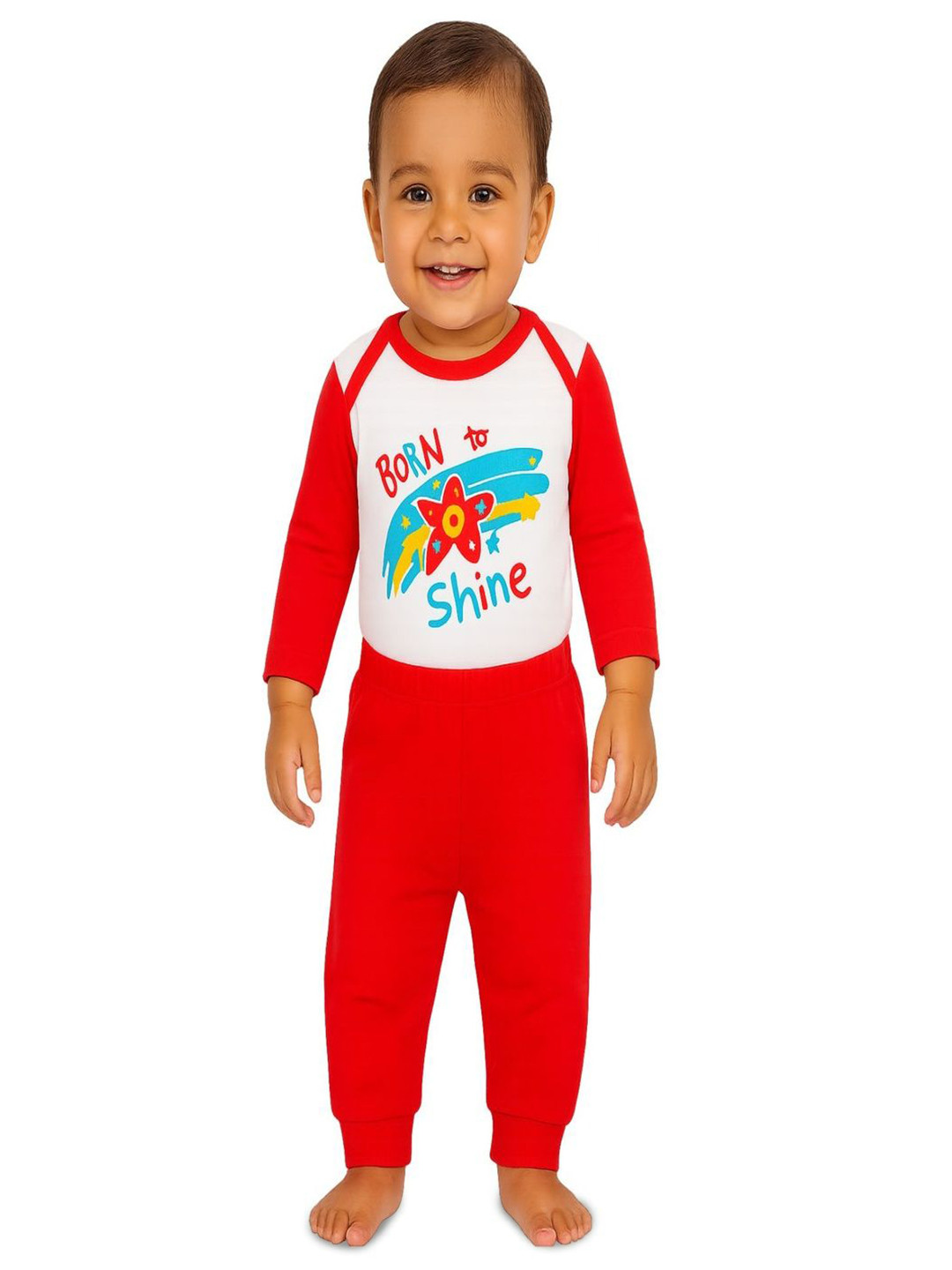 CUTE LANDINGS Kids Printed Round Neck Pure Cotton Romper With Jogger