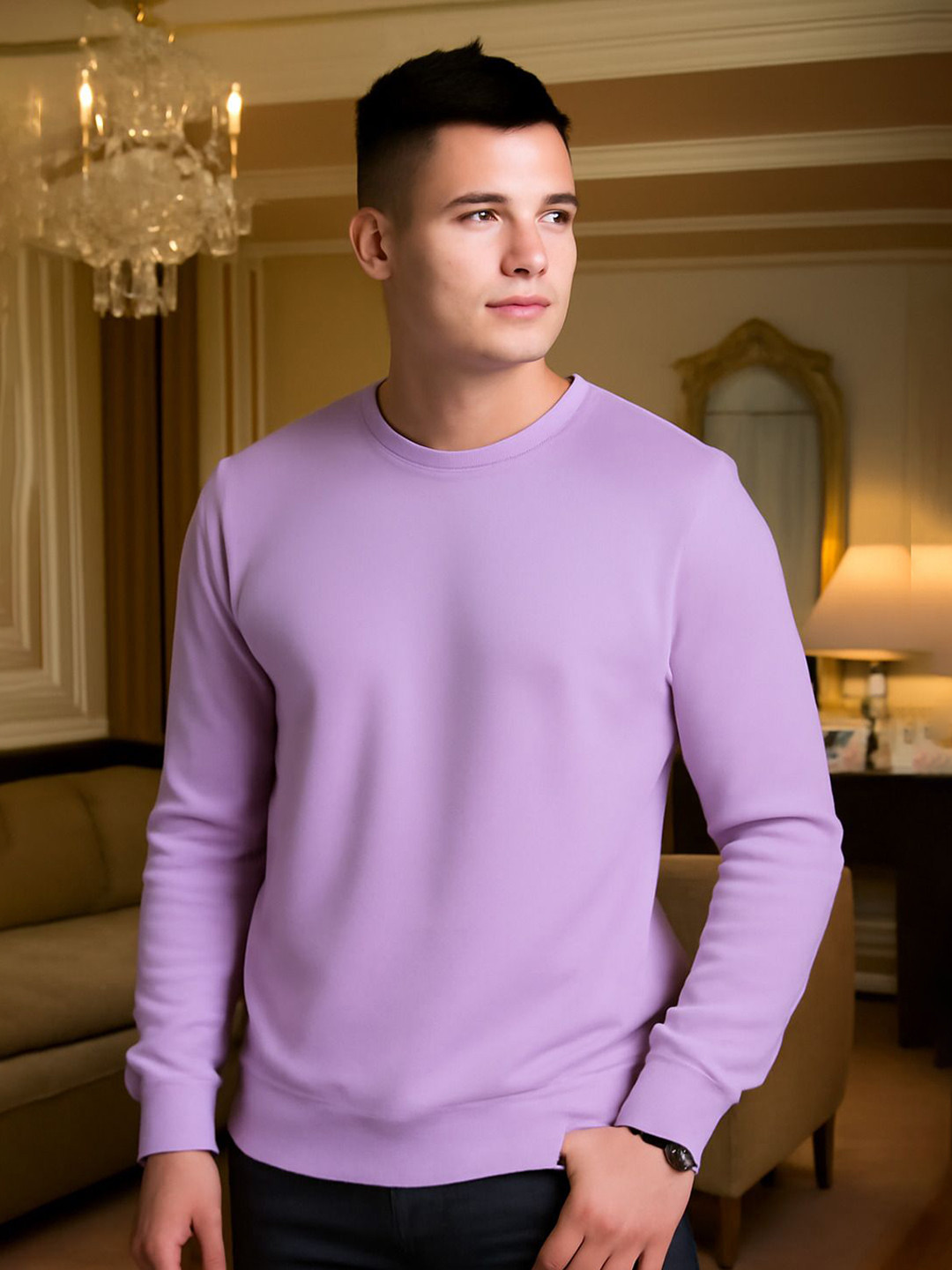 PERSONALITEE Men Solid Round Neck Long Sleeves Sweatshirt