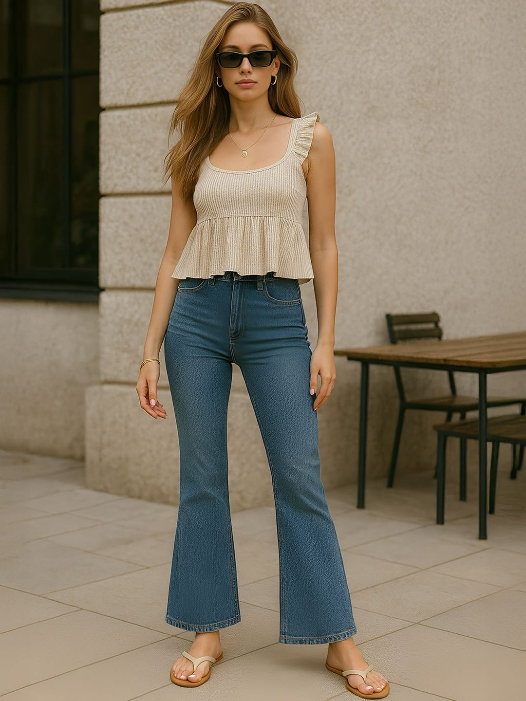 don't be basic Striped Flutter Sleeve Ruffles Peplum Top