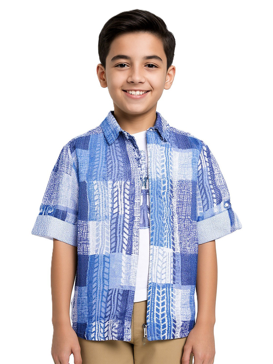 CAVIOBoys Spread Collar Abstract Printed Cotton Casual Shirts & T-Shirt