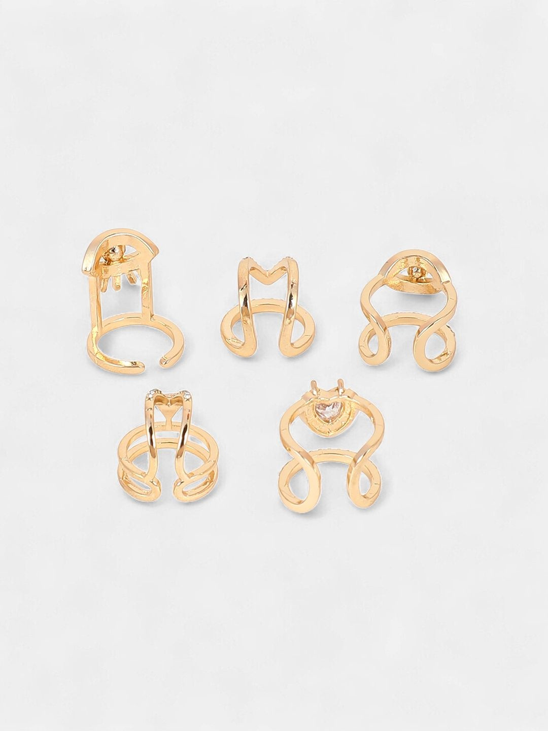 SOHI Set Of 2 Gold-Plated Artificial Stones Studded Finger & Nails Rings