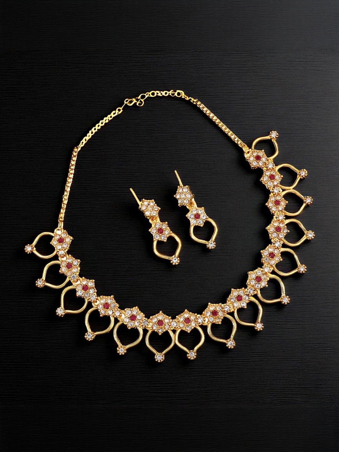 JEVIA FASHION Gold-Plated American Diamond Studded Necklace And Earrings