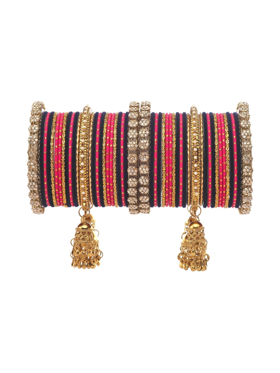 White Zircon Studded Latkan Kada With Velvet Bangles