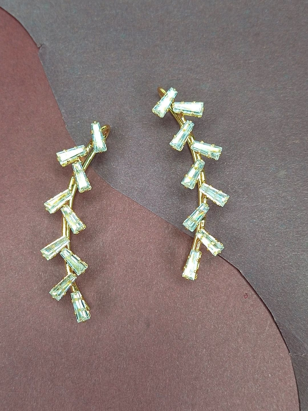 DressBerry Women Gold-Plated Artificial Stones Baguette Earcuff Earrings