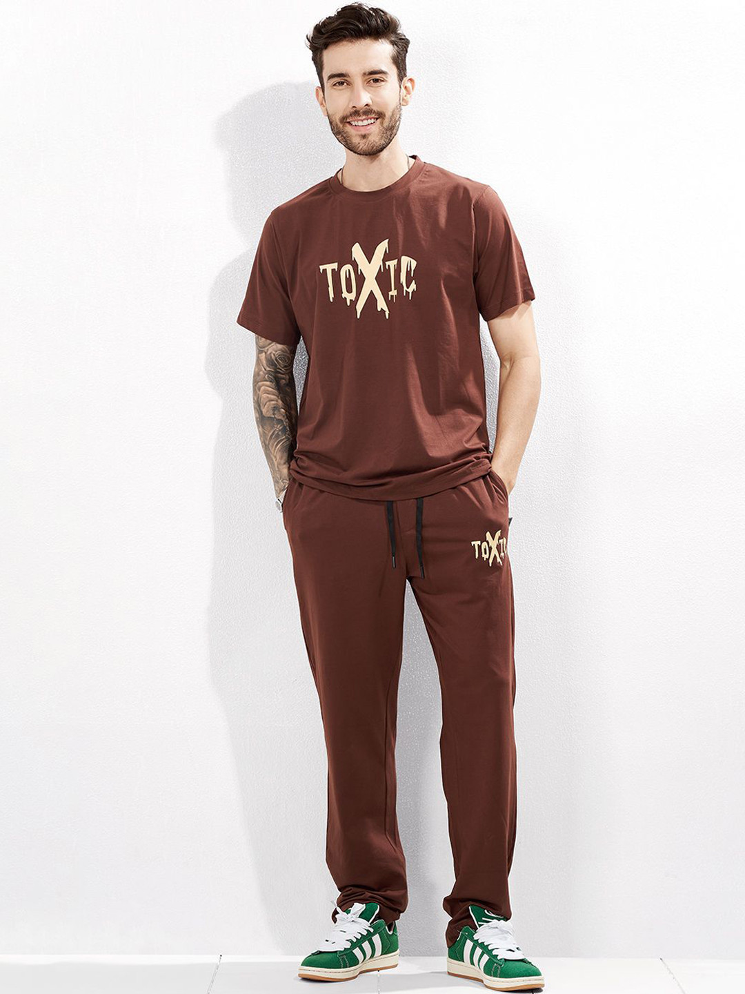 WEET Men Pure Cotton Round Neck Night suits