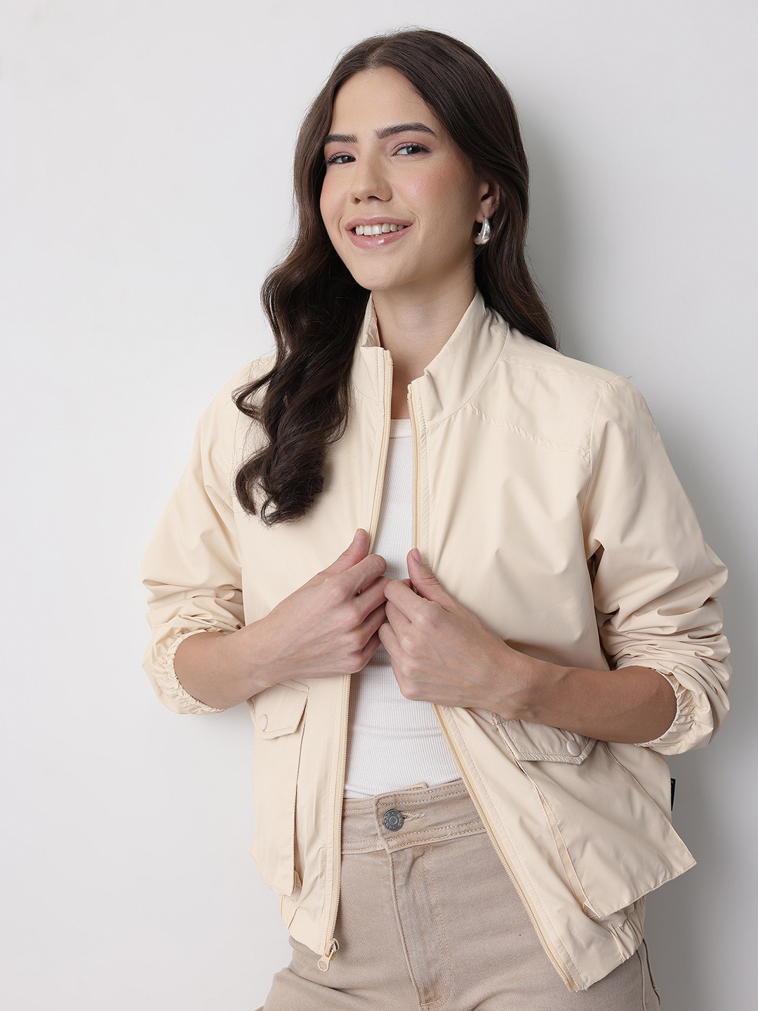 Mast & Harbour Mock Collar Tailored Jacket With Utility Pockets