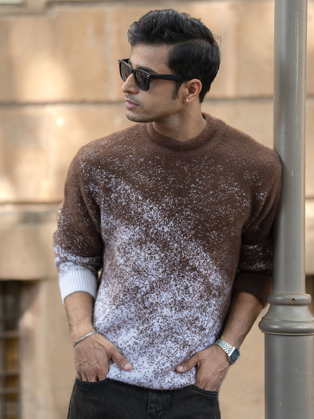 Powerlook Abstract Printed Round Neck Long Sleeves Pullover Sweaters