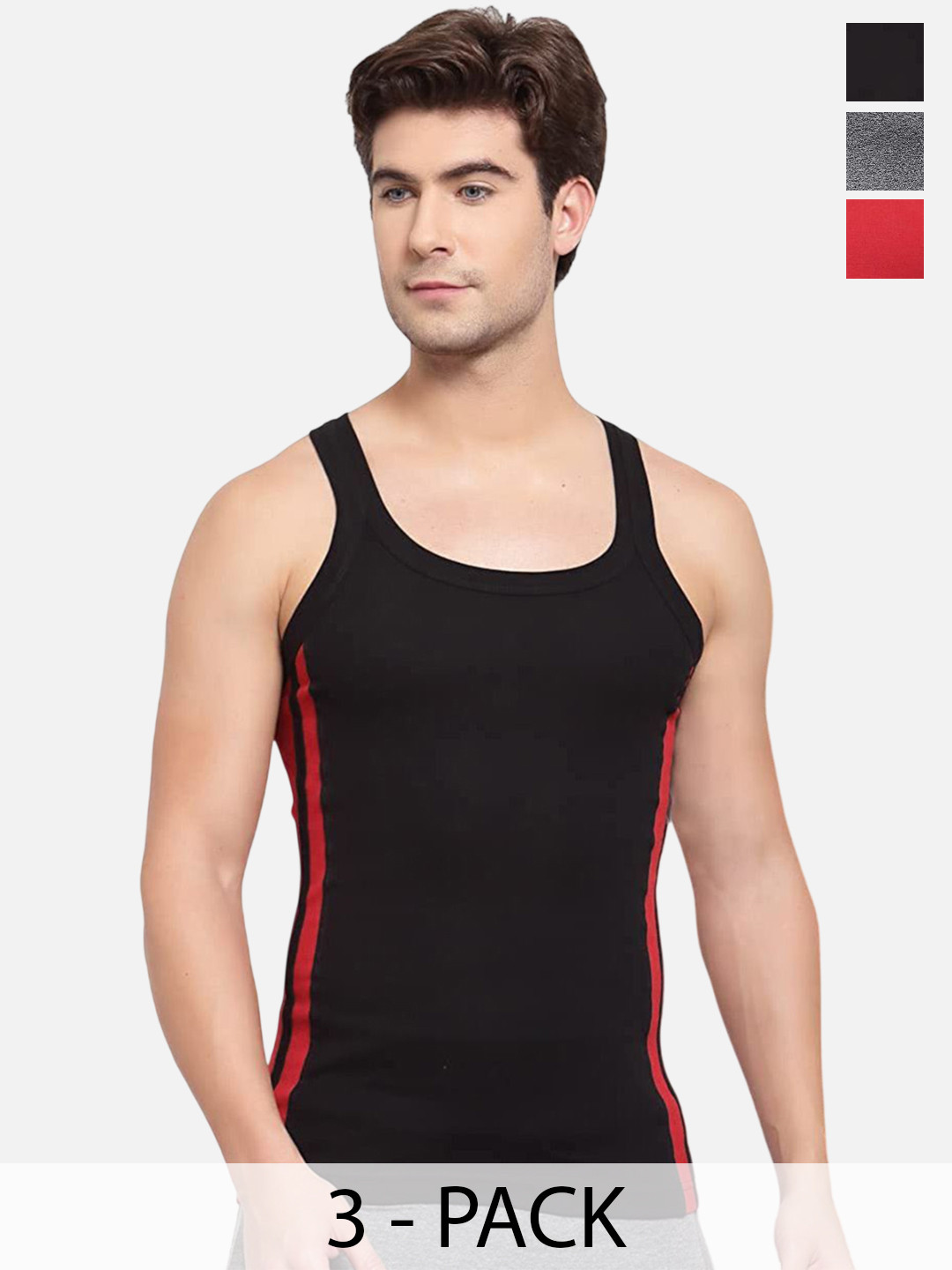Sporto by Macho Pack Of 3 Men's Cotton Colourblocked Sleeveless Gym Vest