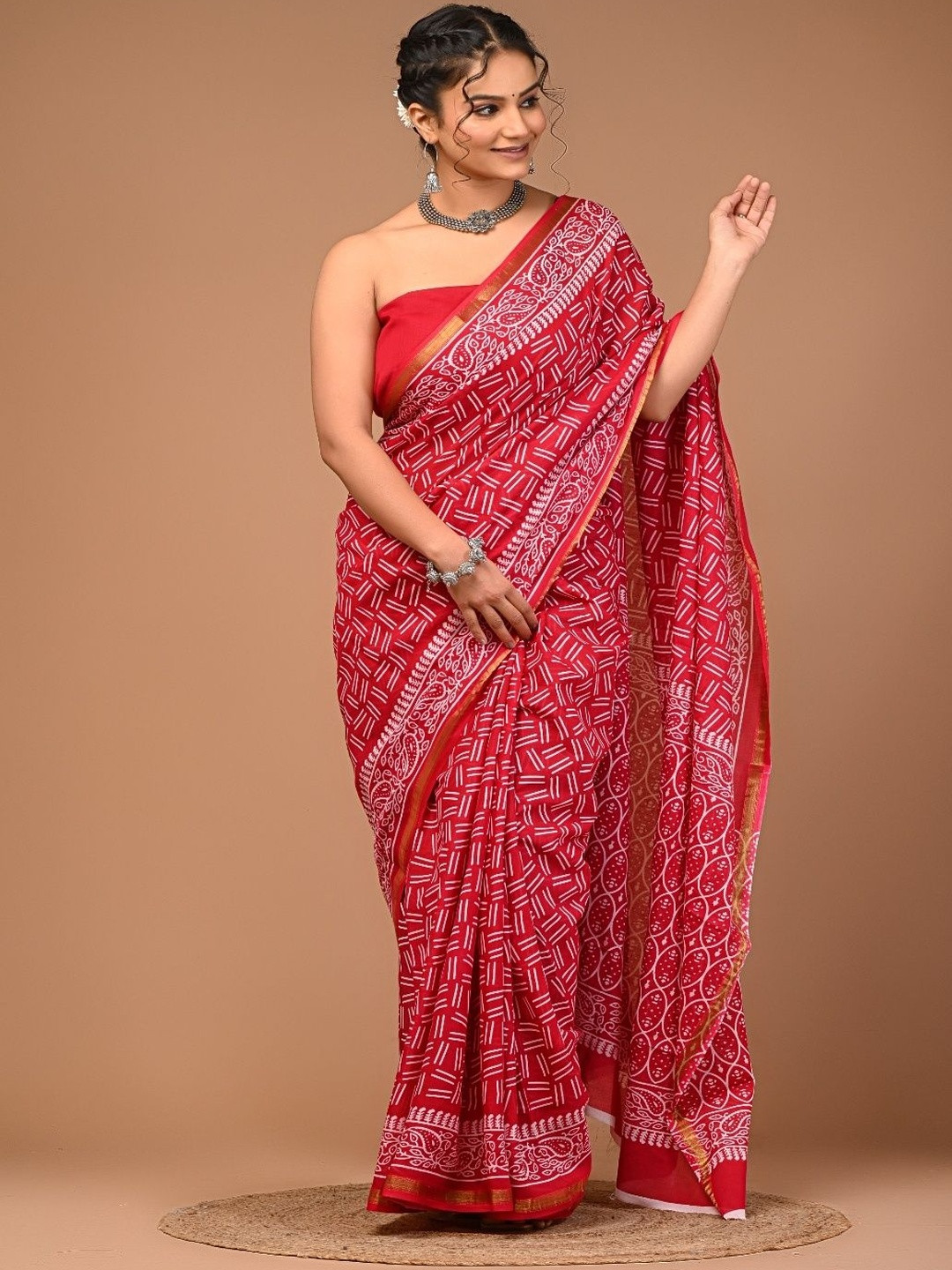Moda Rapido Zari Pure Cotton Ikat Saree