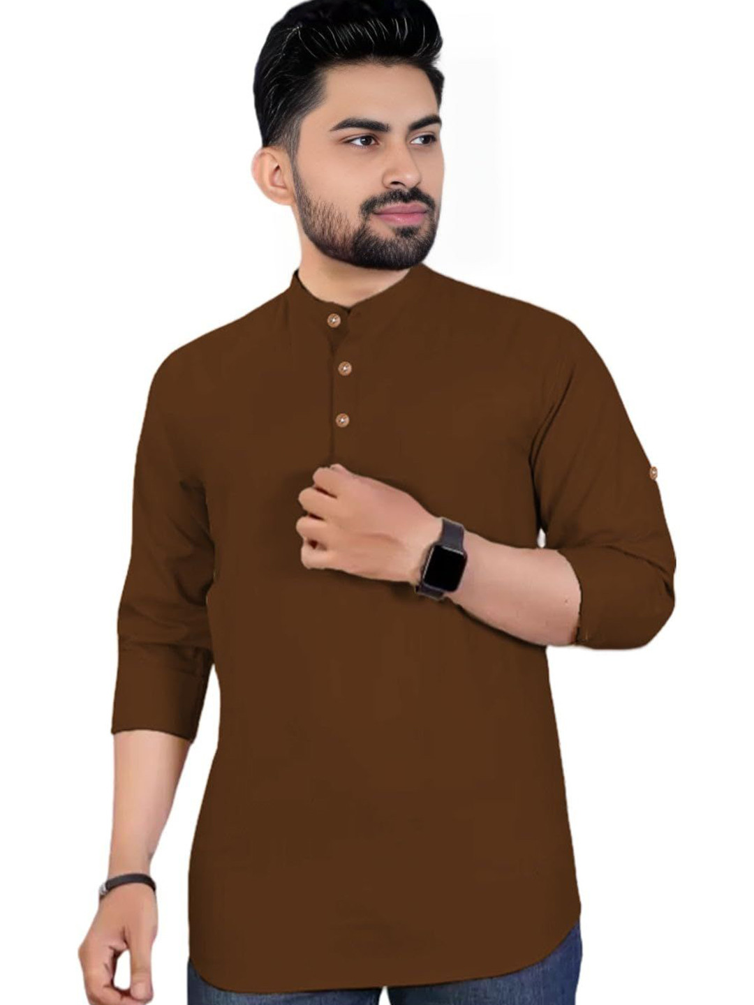 TrendiVastra Band Collar Long Sleeves Straight Kurta