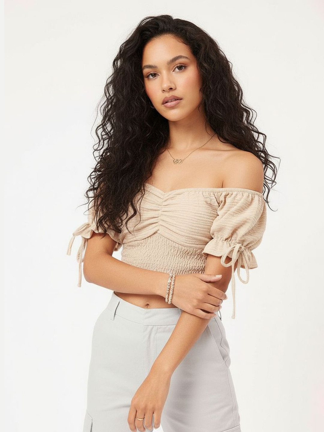 DressBerry Desert Dream Smocked Textured Crop Top
