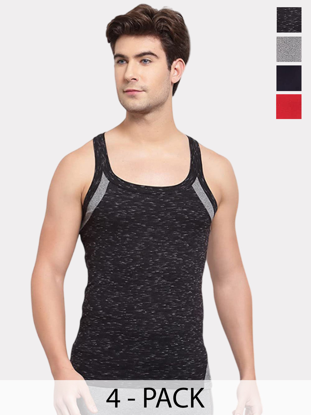 Sporto by Macho Pack Of 4 Cotton Self Design Gym Vest