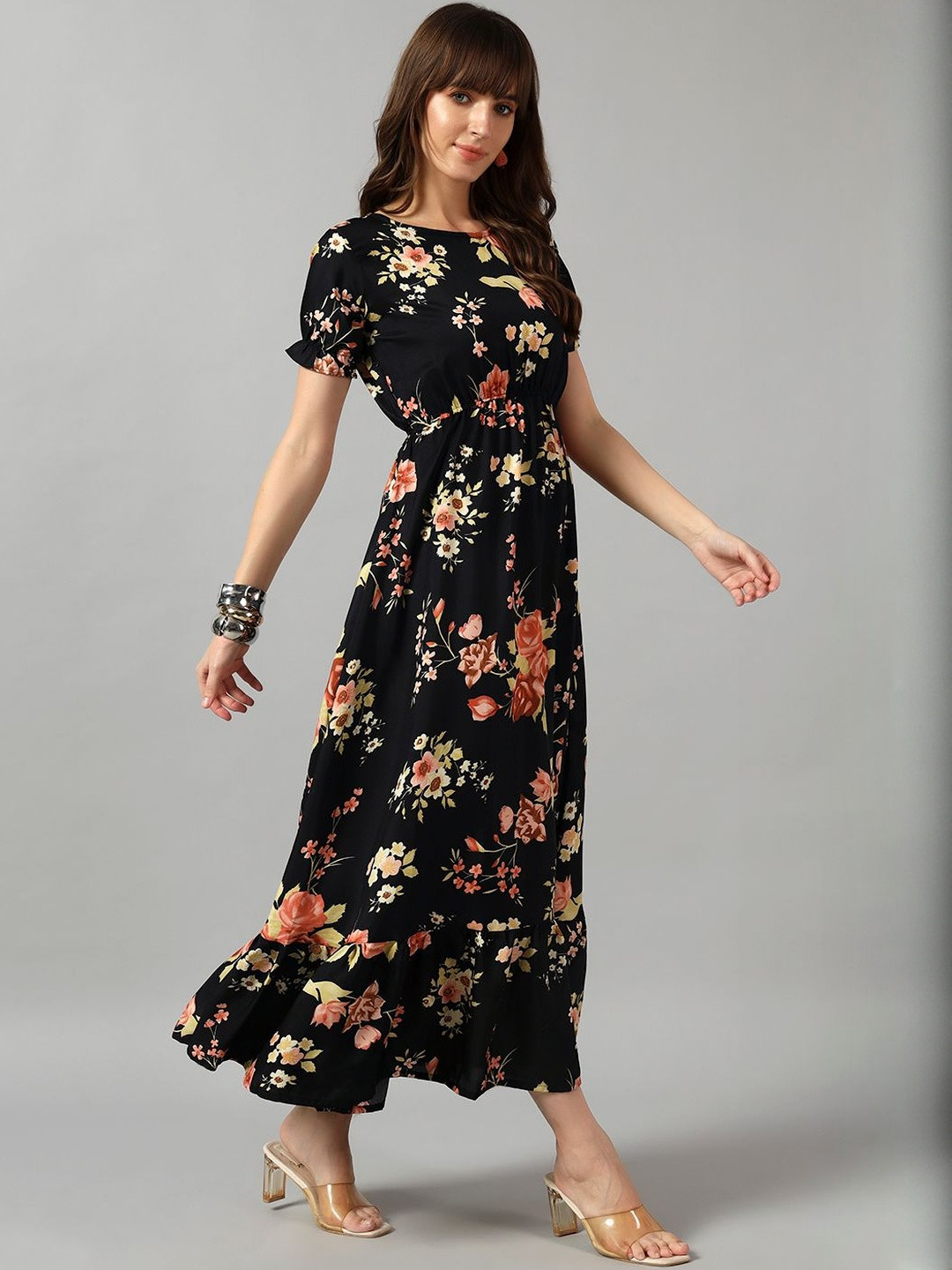 Jash Creation Women Gold Crepe Printed Anarkali Kurtas