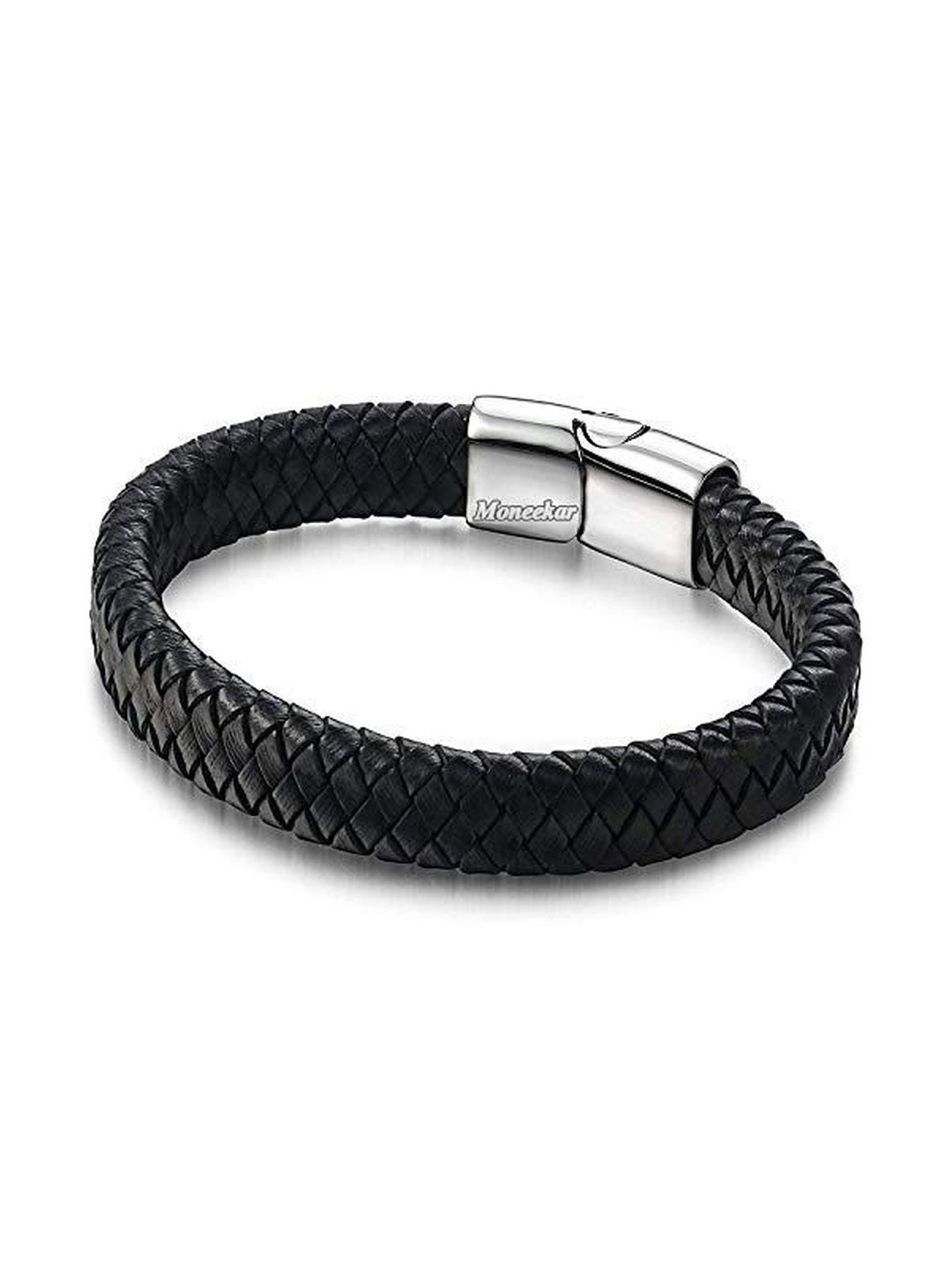 Moneekar Jewels Braided Leather Stainless Steel Bracelet