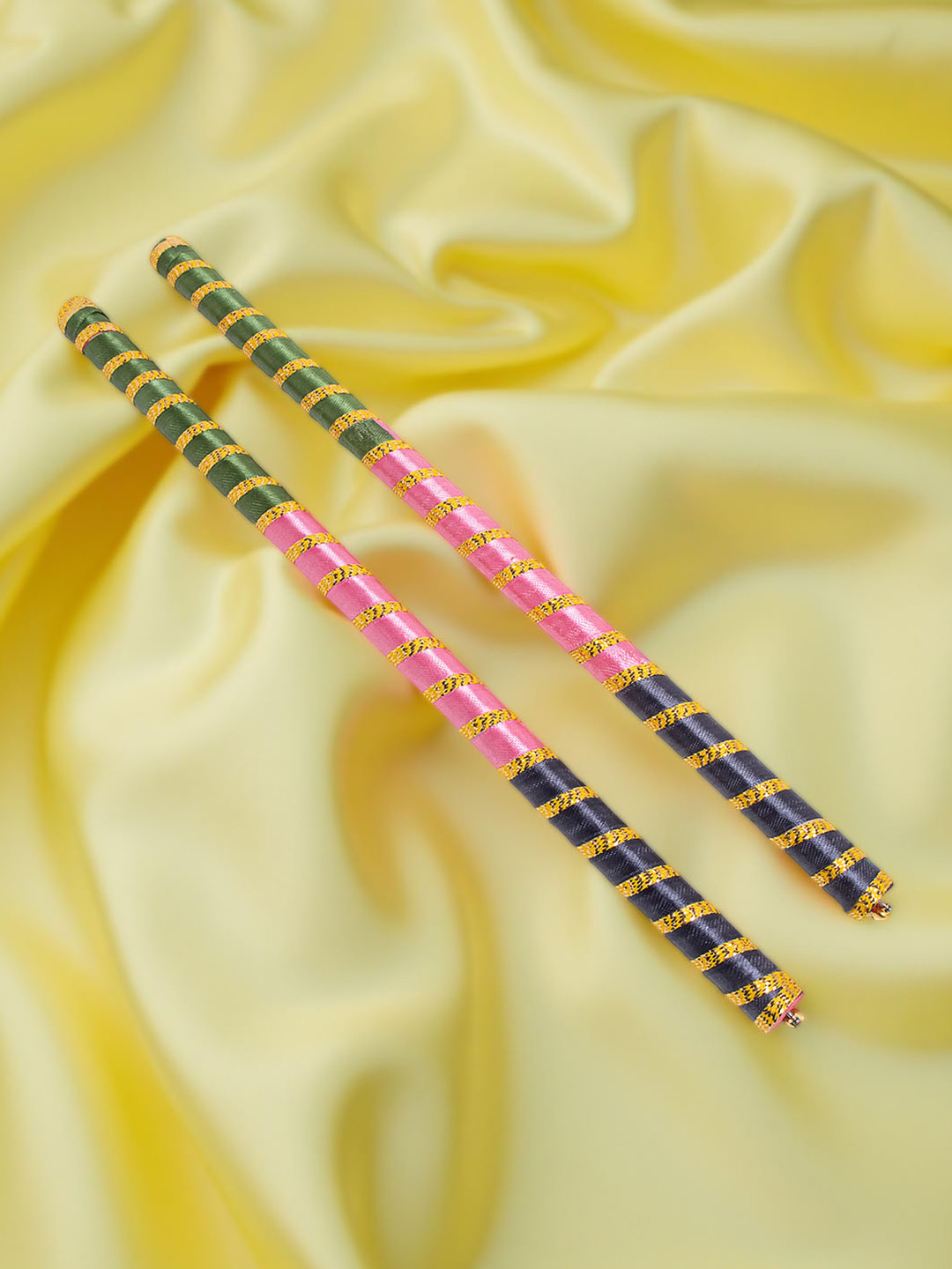 Golden Peacock Set Of 2 Dandiya Sticks With Satin Wrap