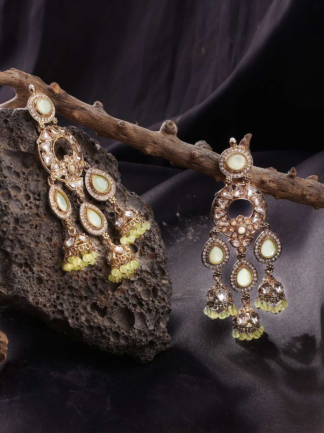 Ruhratna Gold-Plated Artificial Stones Studded & Beaded Dome Shaped Jhumkas