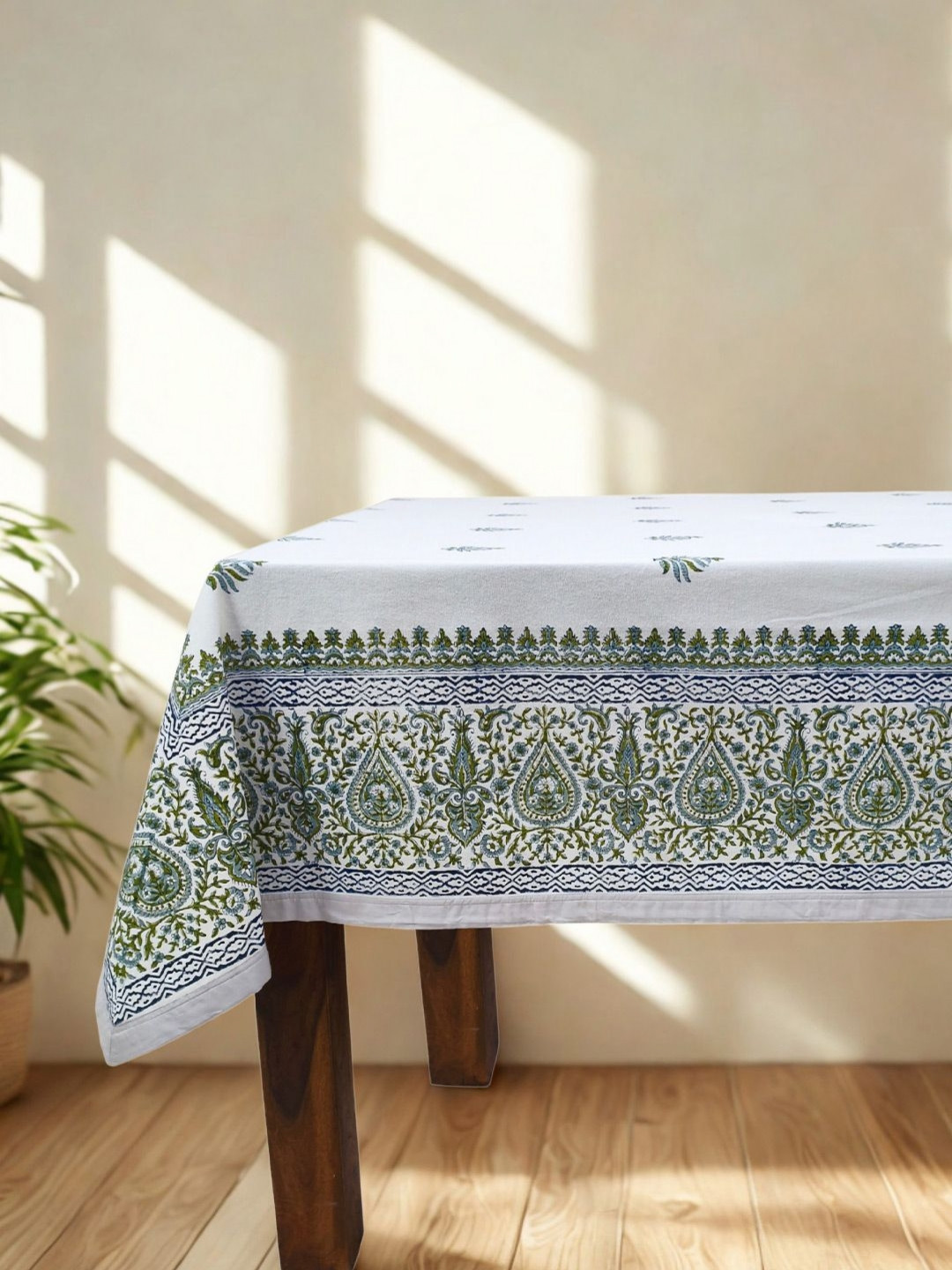 DESIGN GAATHA Green & Blue 6 Seater Ethnic Motifs Cotton Table Cover