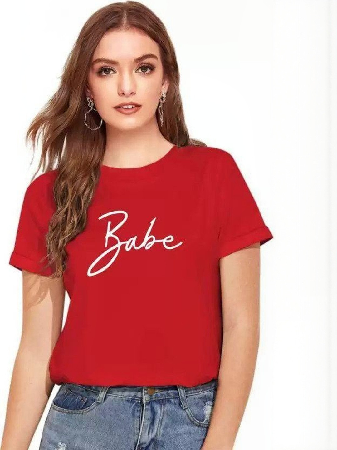 VALUE CREATION Women Typography Printed Roll-Up Sleeves T-shirt