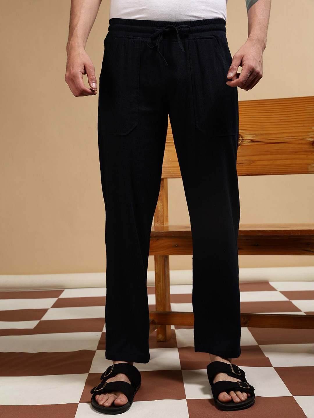 Blu MNKY Men Loose Fit Classic Loose Fit Pleated Trousers