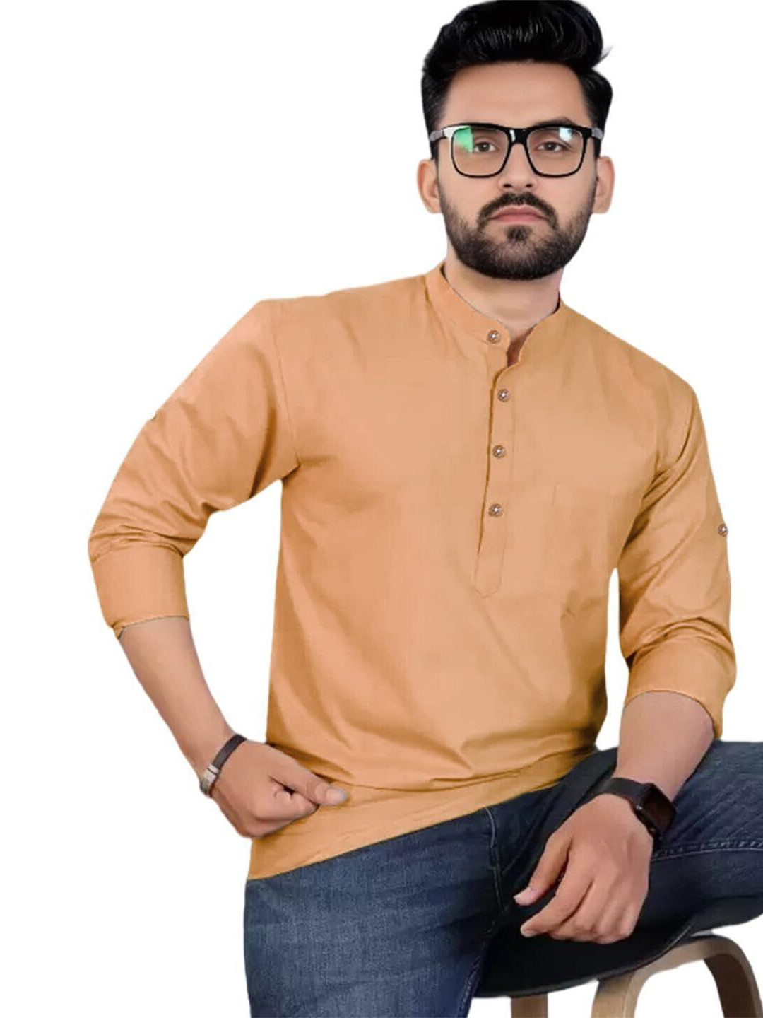 AMRIT TOP WEAR Vimal Star Mandarin Collar Cotton Straight Kurta