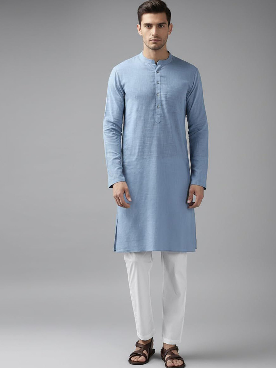 APEKTRA Mandarin Collar Cotton Kurta