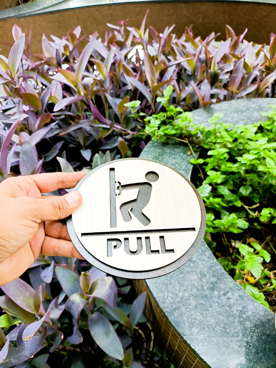 WOXOUR ENTERPRISE Brown & Grey Self-Designed Wooden Round Pull-Sign Wall Decor