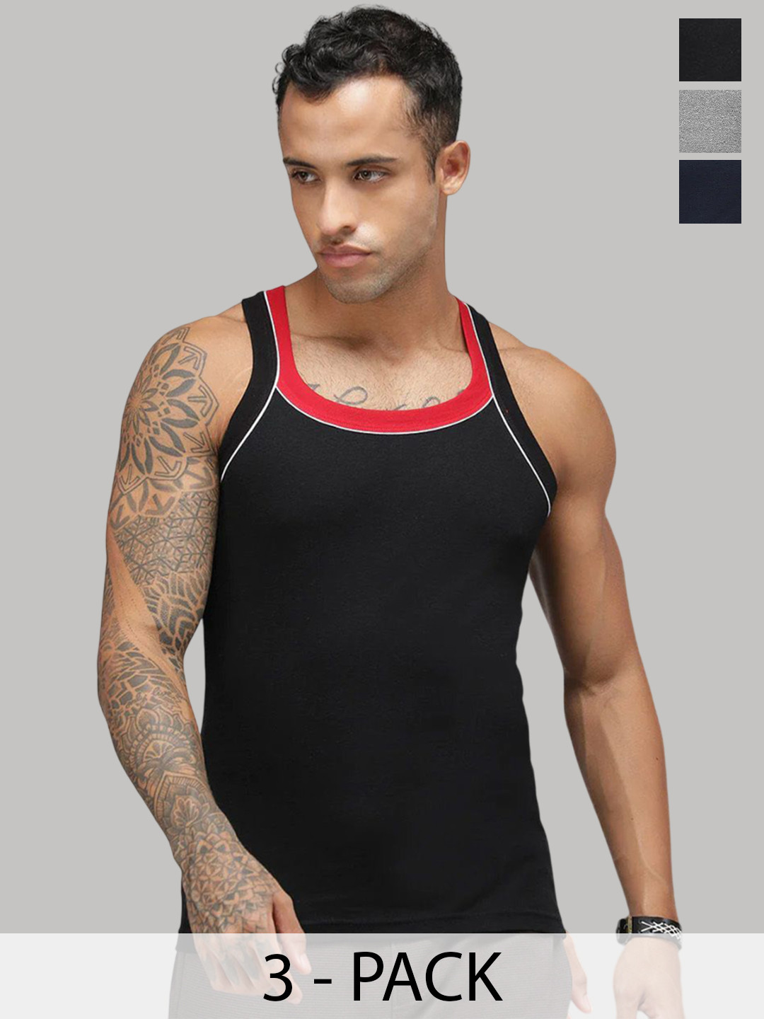 Sporto by Macho Men Pack Of 3 Color-Blocked Cotton Gym Innerwear Vests