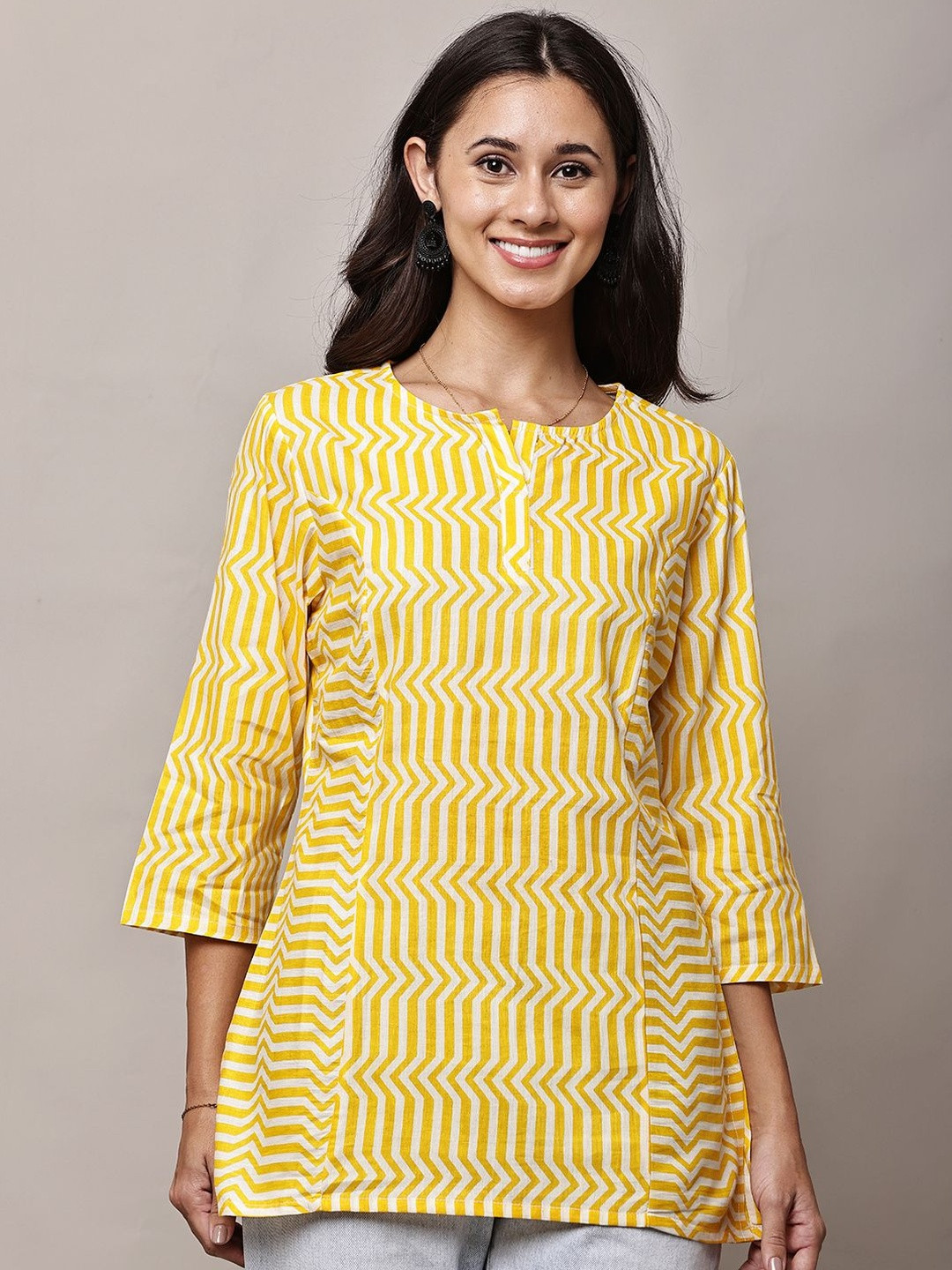 HERE&NOW Women Pure Cotton Striped Straight Kurtis