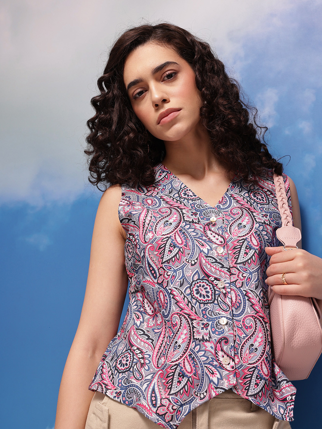 CORSICA Paisley Print V-Neck Georgette Vest Top
