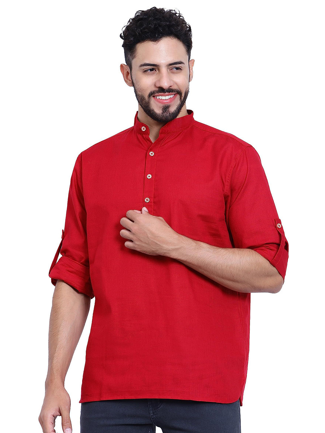TrendiVastra Band Collar Long Sleeves Straight Kurta