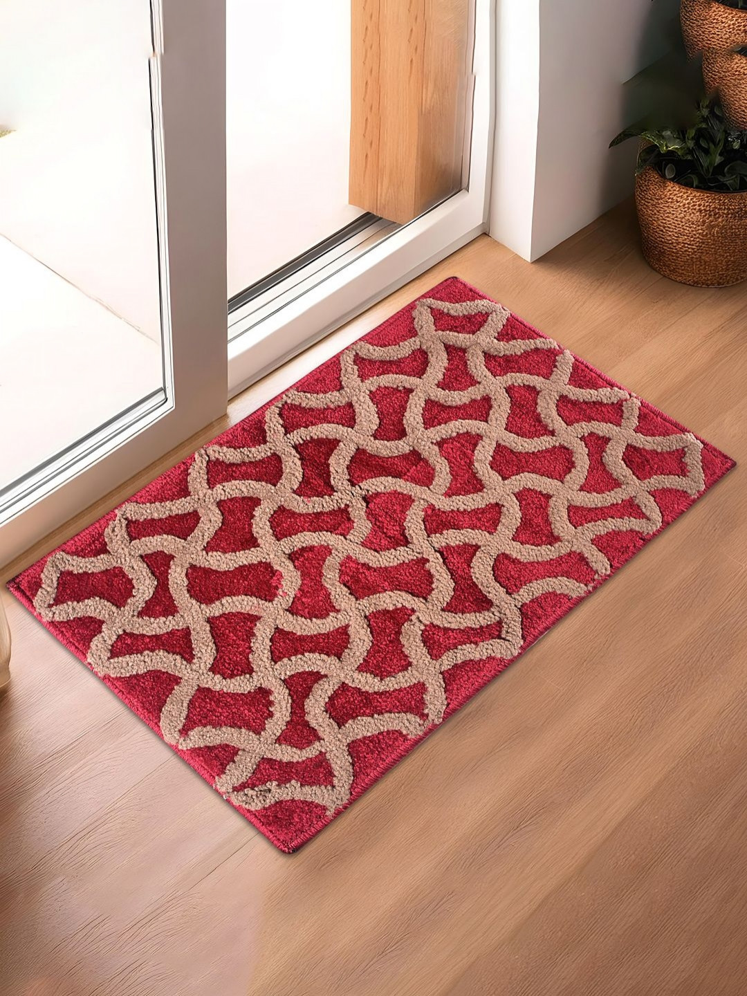 HOMESTIC Red & Brown Velvet Zig-Zag Ultra Absorbent Stain Resistant Quick Dry Doormat